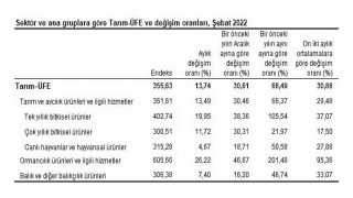 Tarım ürünleri üretici fiyat endeksi (Tarım-ÜFE) yıllık 68,49, aylık 13,74 arttı